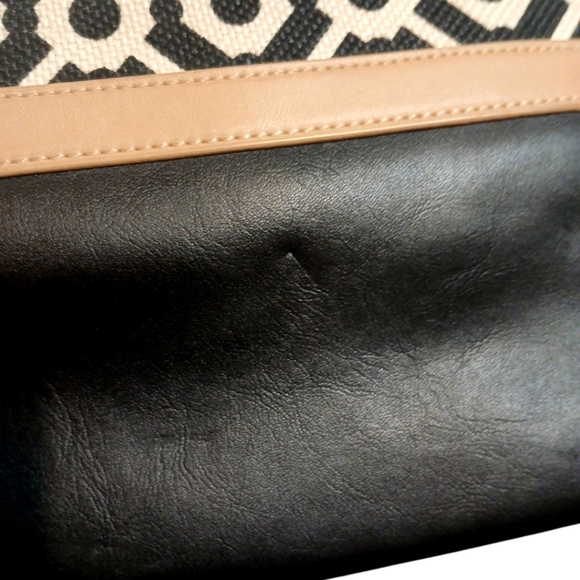 Spartina 449 Black and White Leather and Linen Shoulder Bag Tote - Picture 12 of 15